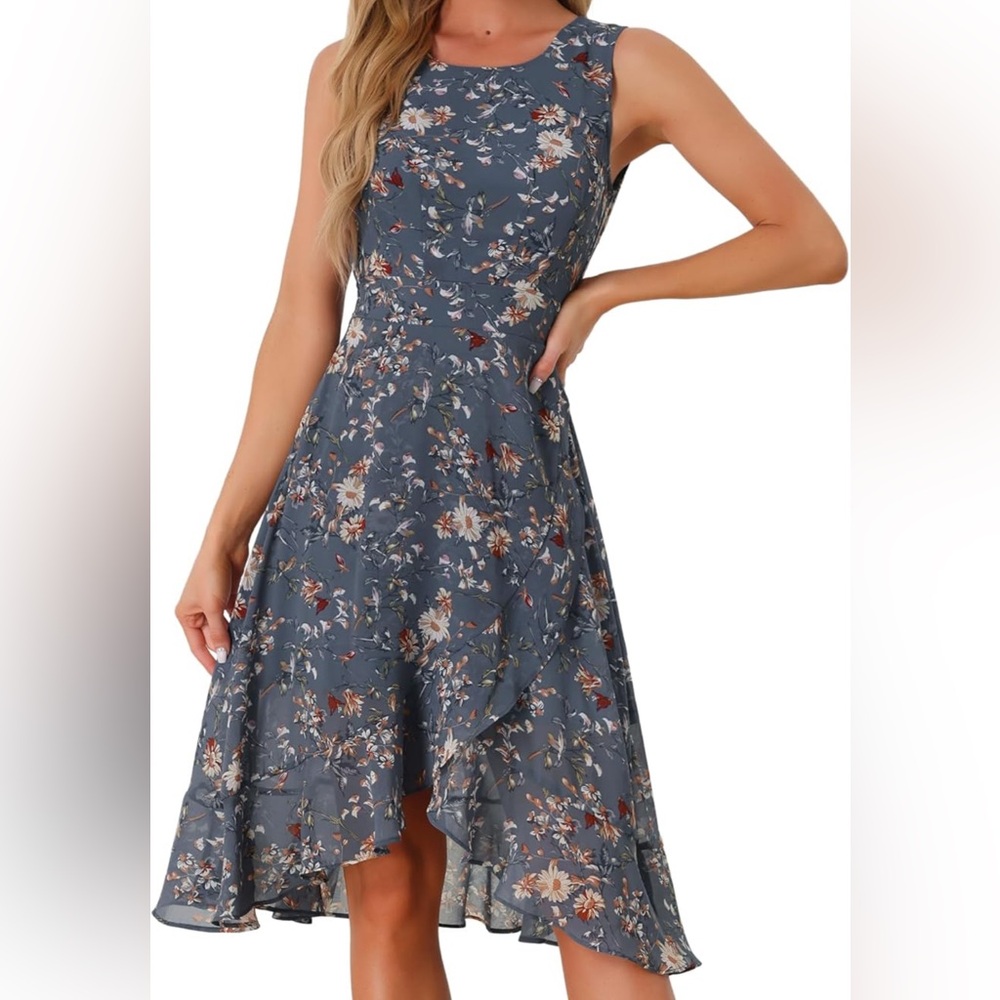 Floral Grey Blue Women's Dress